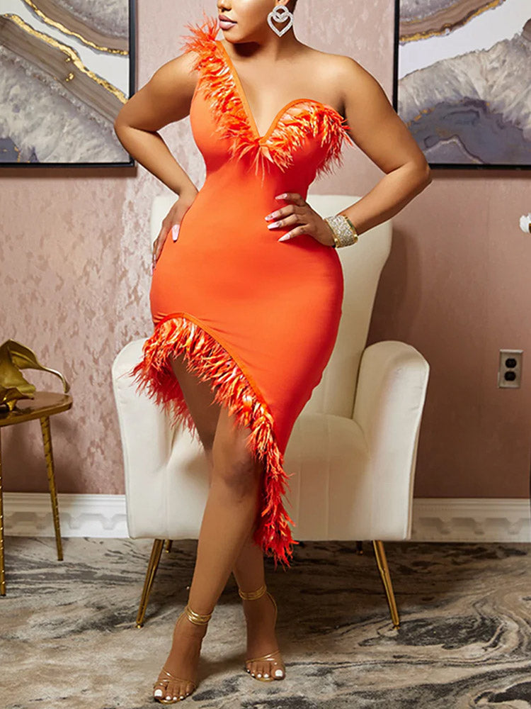 Unregelmäßiges Kleid mit Federn