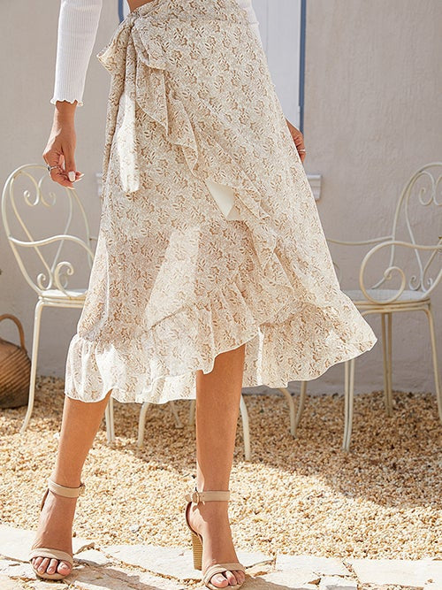 Ditsy Floral Tie Side High Low Skirt