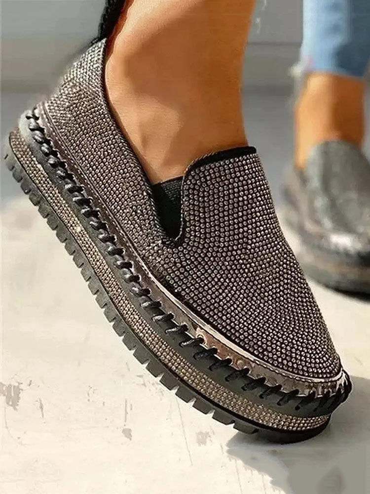 Zapatos sin cordones con plataforma y diamantes de imitación