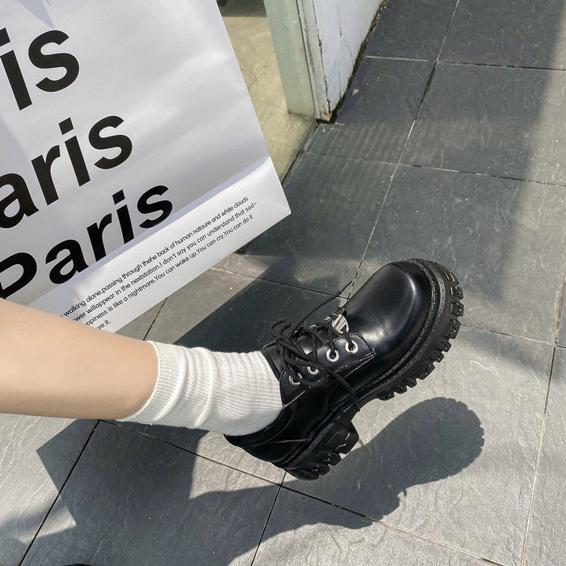 Oxford-Plateauschuhe, klobige Leder-Loafer zum Schnüren