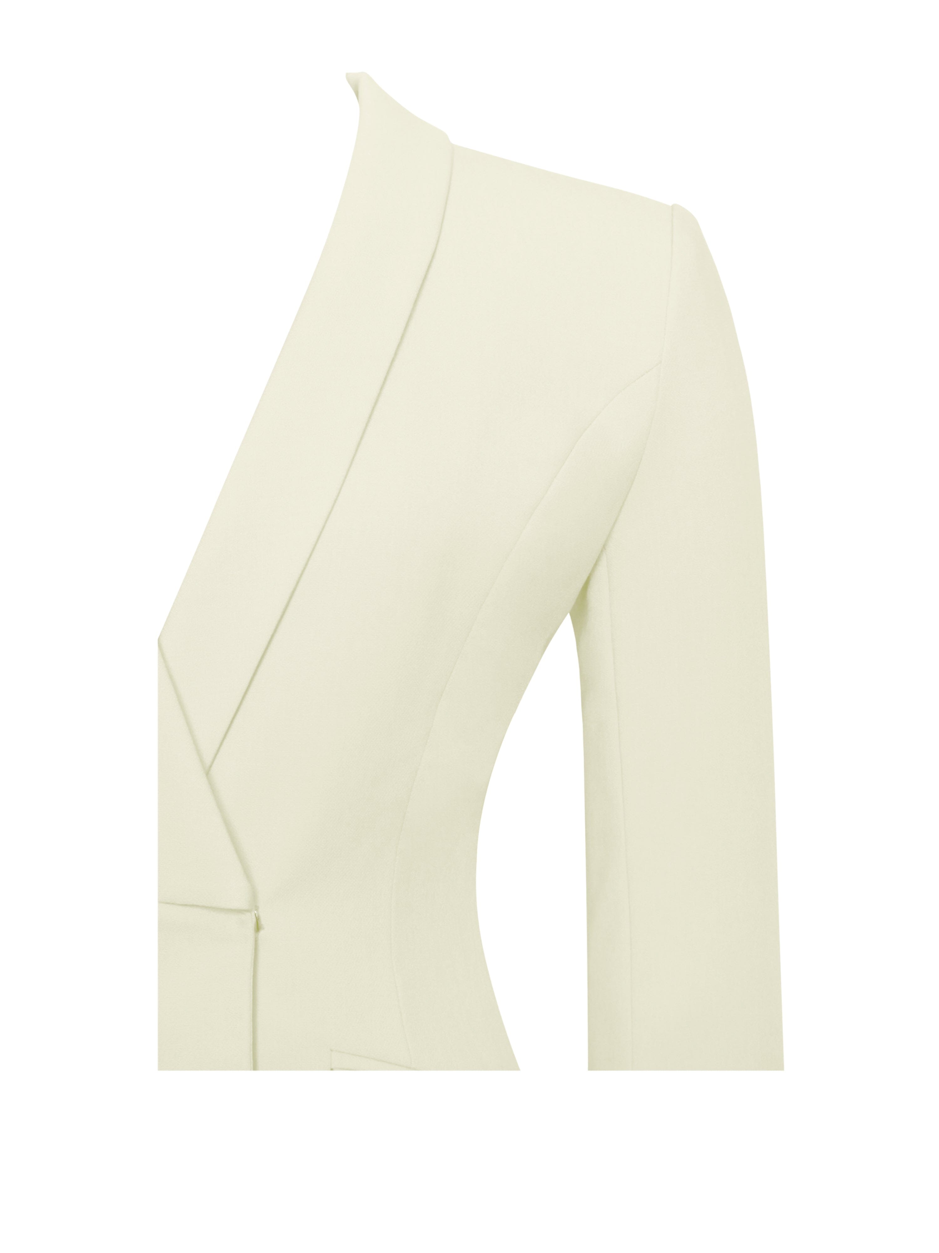 Vestido blazer con ribete de plumas en blanco perla