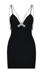 VESTIDO MINI DE TIRANTES CON CUELLO EN V EN NEGRO 