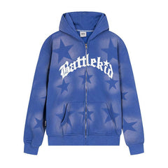 Sudadera con capucha y cremallera con estampado de estrellas de gran tamaño
