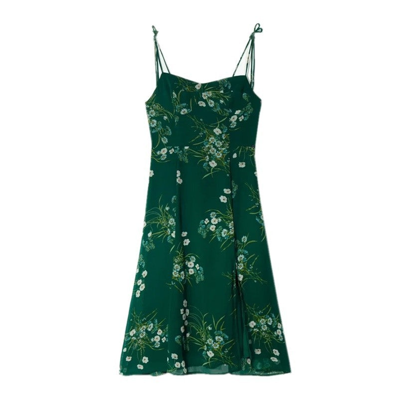 Grünes Midikleid mit Schnürung und Schlitz