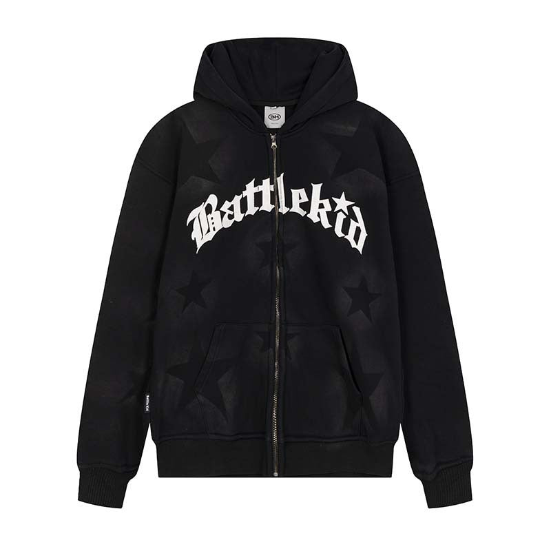 Sudadera con capucha y cremallera con estampado de estrellas de gran tamaño