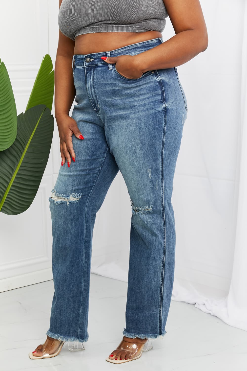 Judy Blue – Becka – Gerade Jeans in voller Größe mit mittelhohem Bund