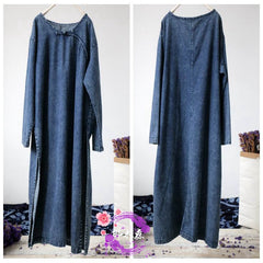 Boutique Blaues Patchwork-Jeanskleid aus Baumwolle mit V-Ausschnitt und kurzen Ärmeln