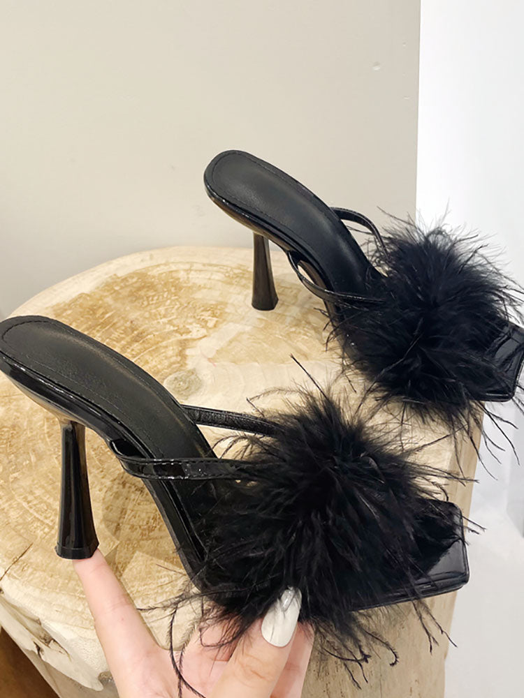 High Heel Pantoletten aus Federfell