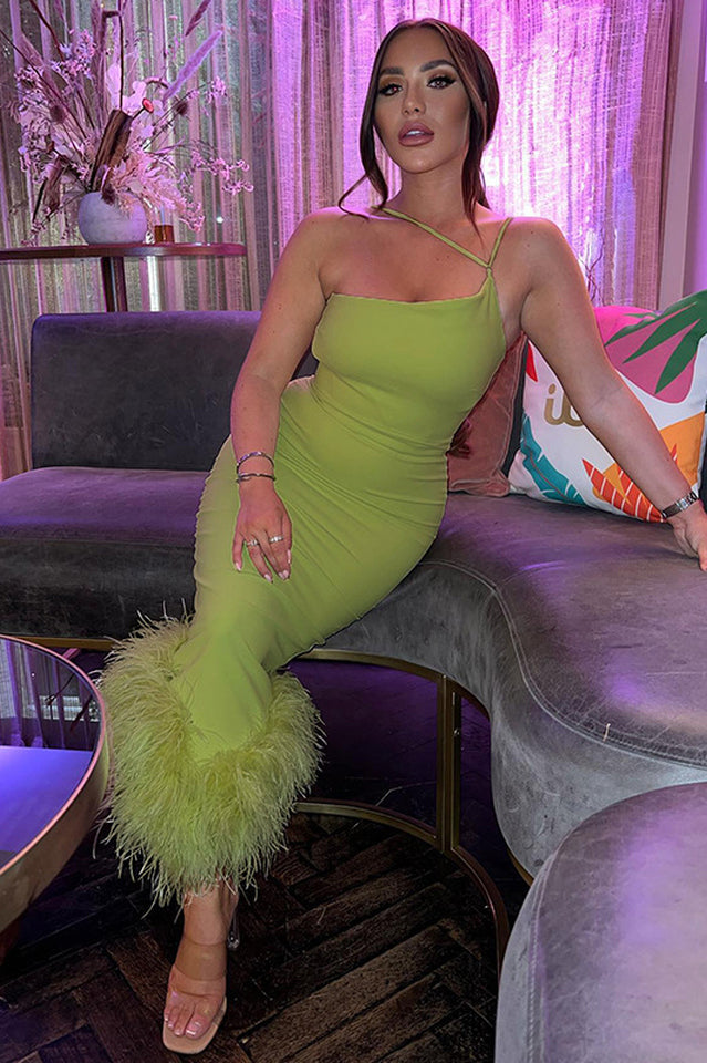 One-Shoulder Neckholder-Swingkleid aus Pelz