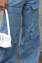 Jeans mit weitem Bein und Knietaschen