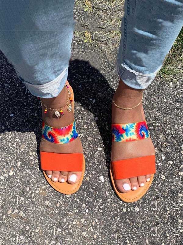 Lässige, flache Slide-Sandalen mit Print