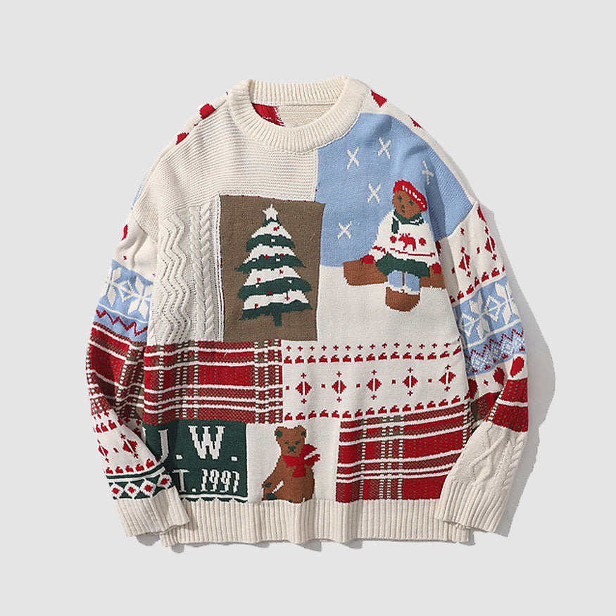 Suéter con estampado de oso navideño