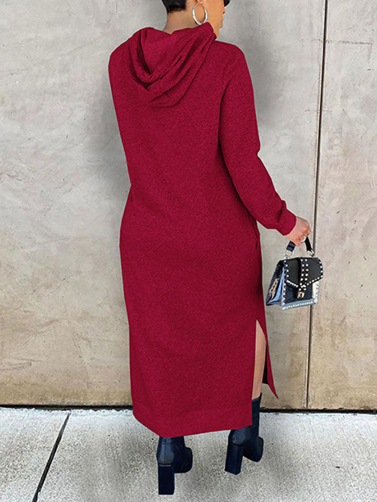 Kapuzenkleid mit schrägen Taschen und Kordelzug