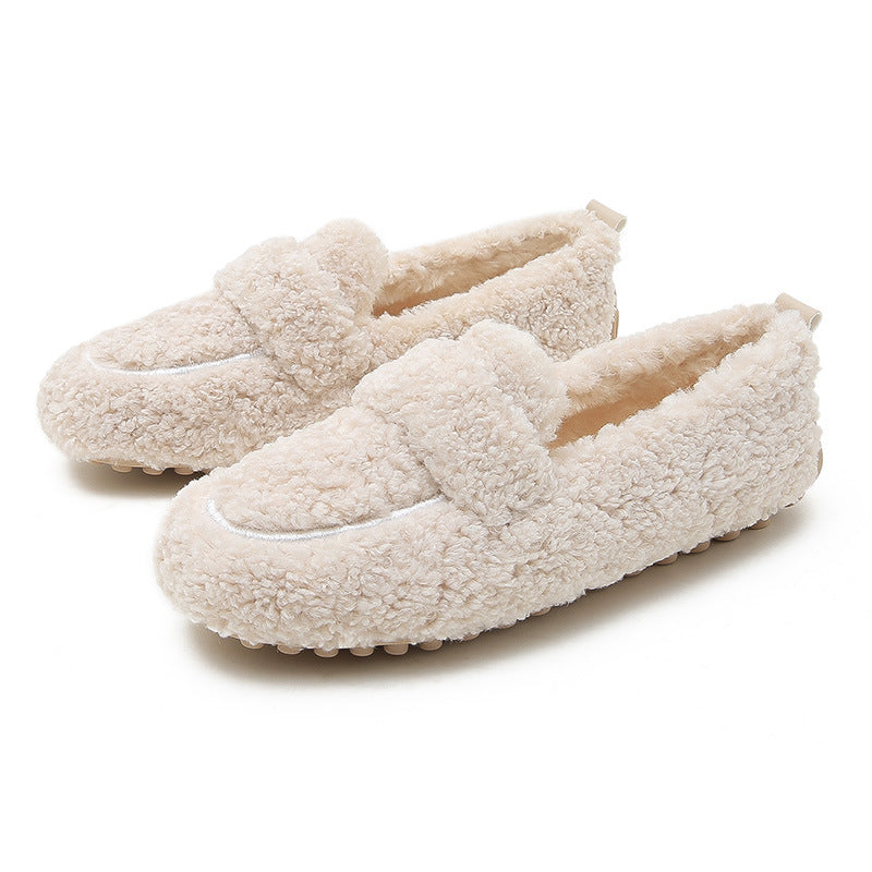 Lindos mocasines planos de piel de cordero cálidos para el invierno