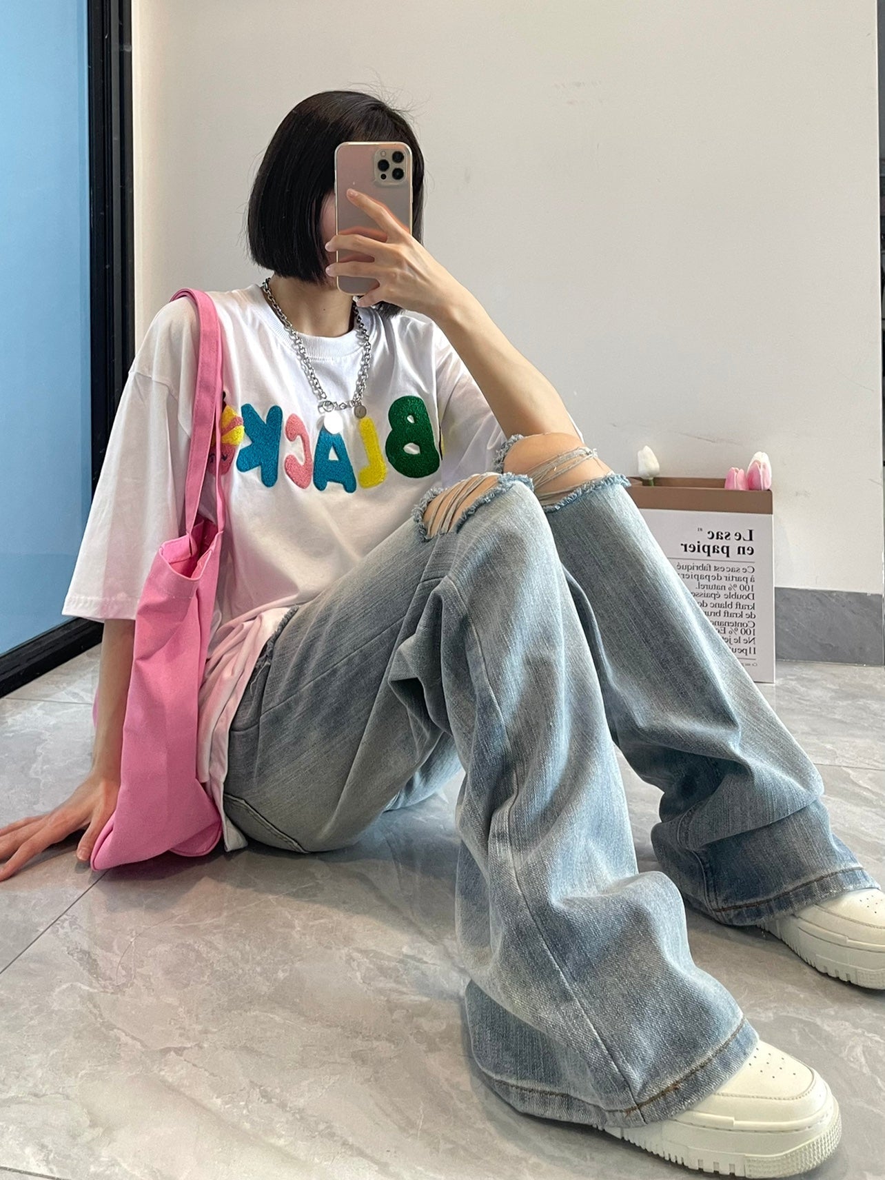 Vintage Baggy Knie zerrissene Jeans