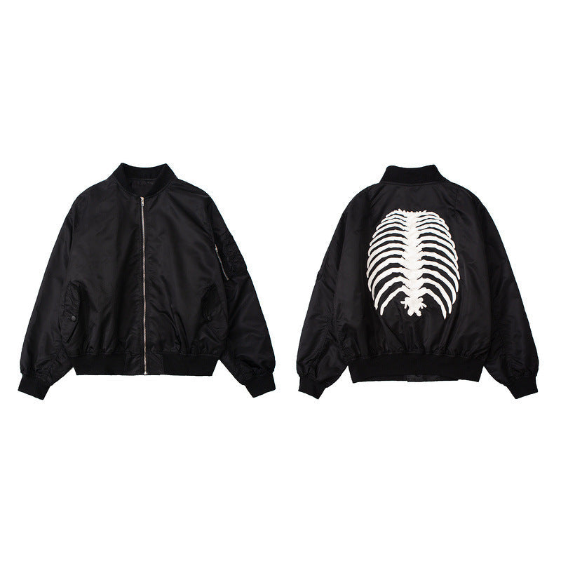 Oversize-Bomberjacke mit Skelett-Grafik
