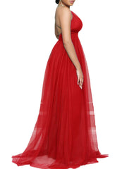 Ärmellose Neckholder-Maxikleider aus Netzstoff mit Rücken