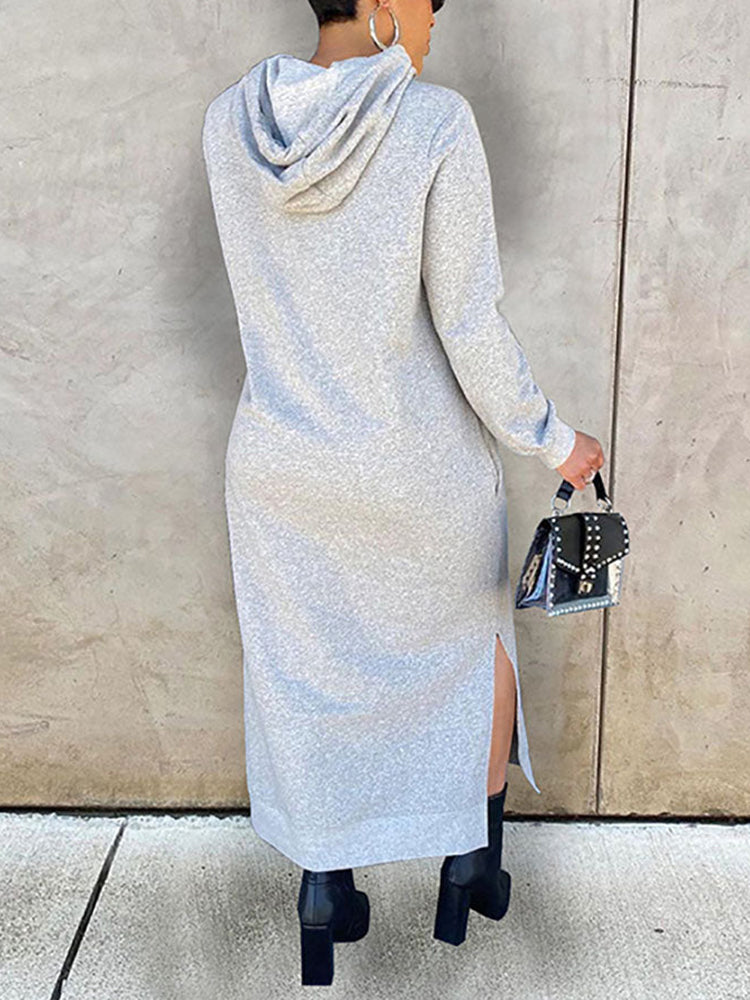 Kapuzenkleid mit schrägen Taschen und Kordelzug