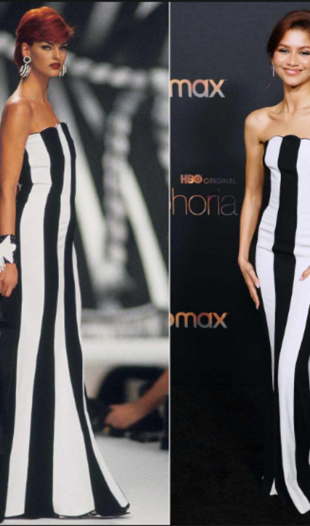 Trägerloses, gestreiftes Maxikleid