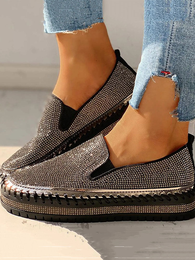 Zapatos sin cordones con plataforma y diamantes de imitación