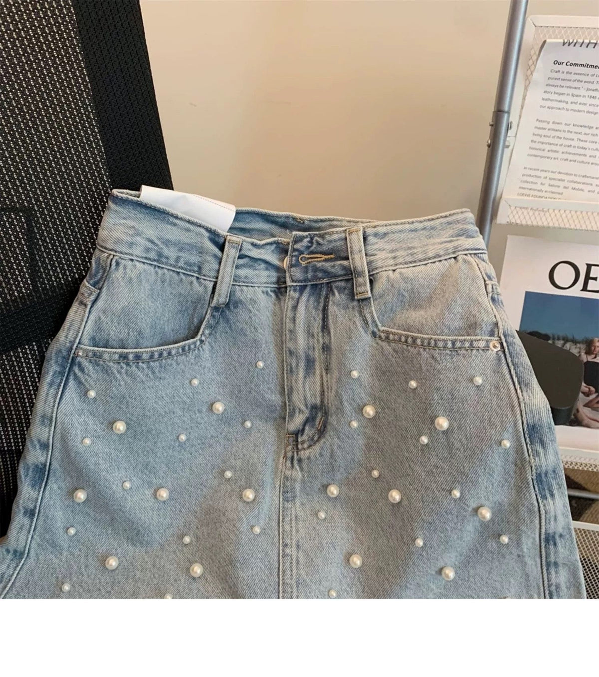 Rivet embellished layered denim skirt