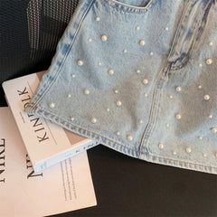 Rivet embellished layered denim skirt