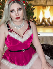 Avidlove Weihnachtsdessous, Weihnachtsmannkostüm, V-Ausschnitt, Samtunterwäsche