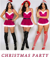 Avidlove Weihnachtsdessous, Weihnachtsmannkostüm, V-Ausschnitt, Samtunterwäsche