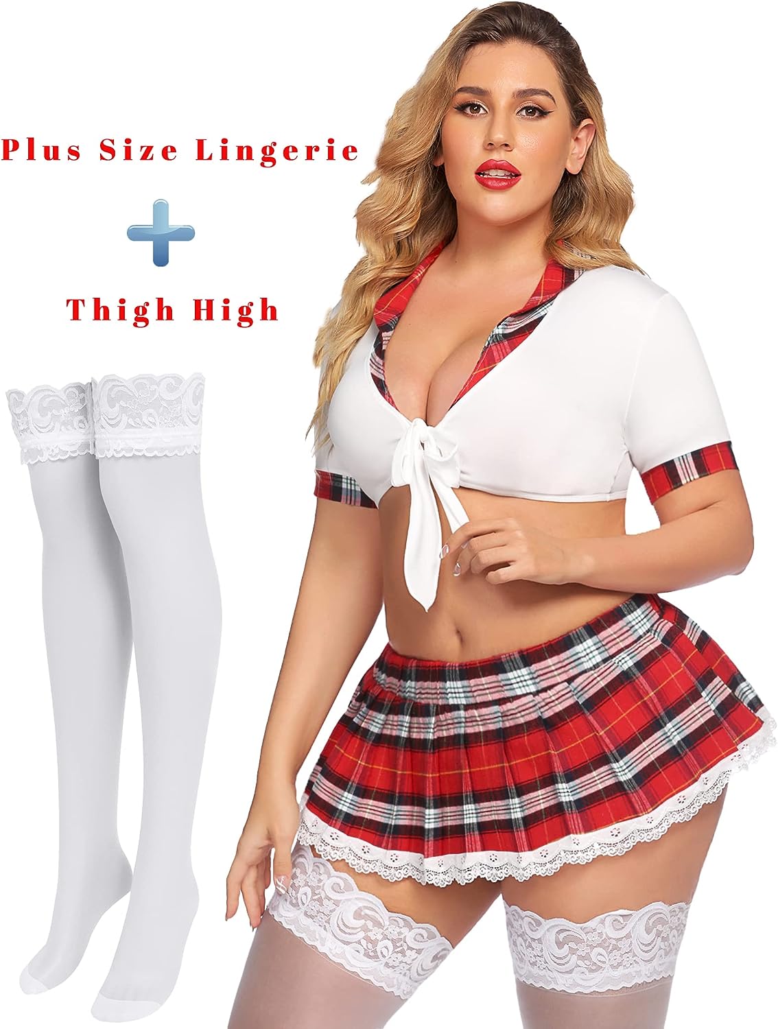 Avidlove Lingerie Set for Two Piece Lingerie Outfits with Tie Top and Mini Pleated Skirt