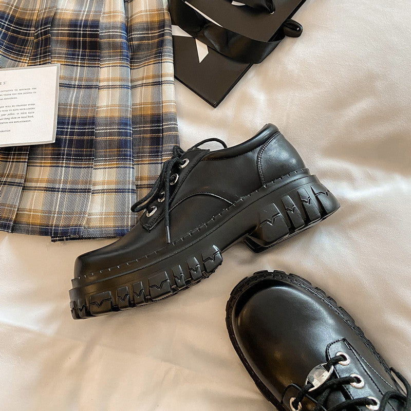 Oxford-Plateauschuhe, klobige Leder-Loafer zum Schnüren