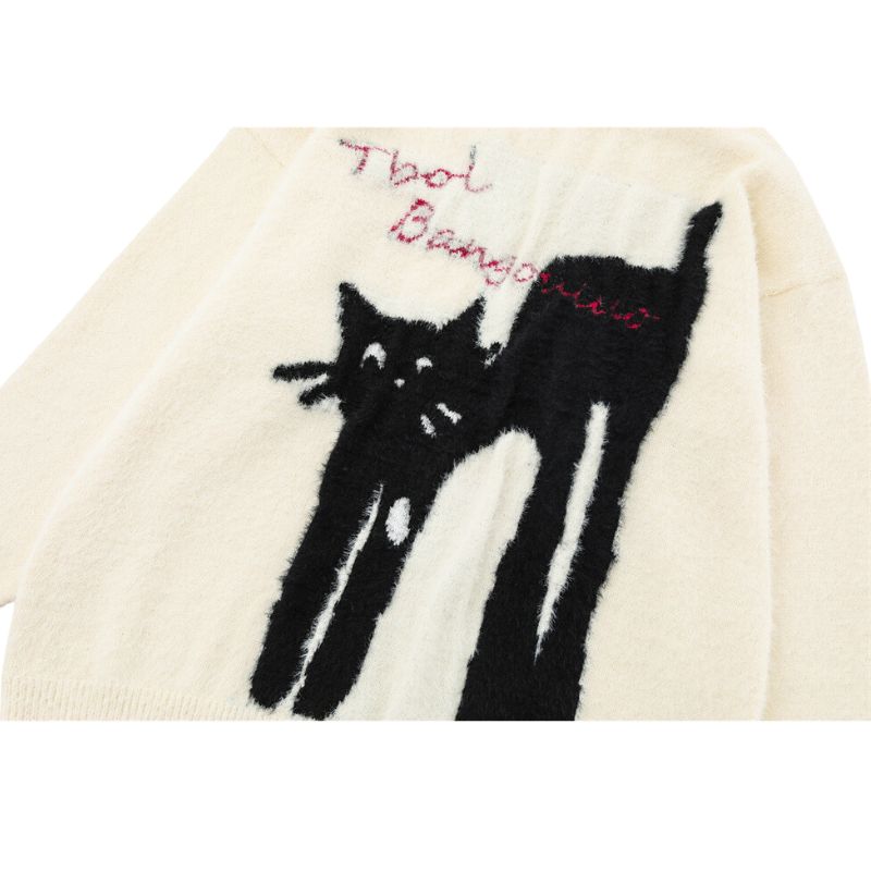 Suéter jacquard con estampado de gato de dibujos animados