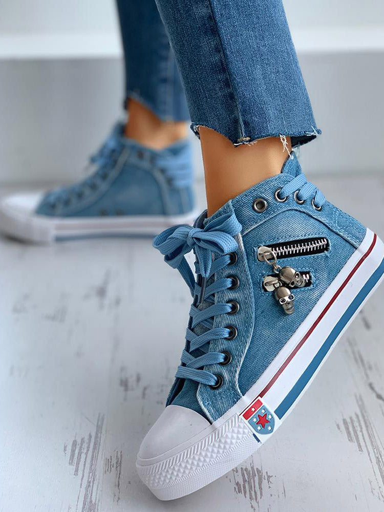 Denim Punk Schnür-Sneaker aus Canvas
