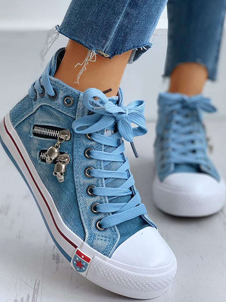 Denim Punk Schnür-Sneaker aus Canvas