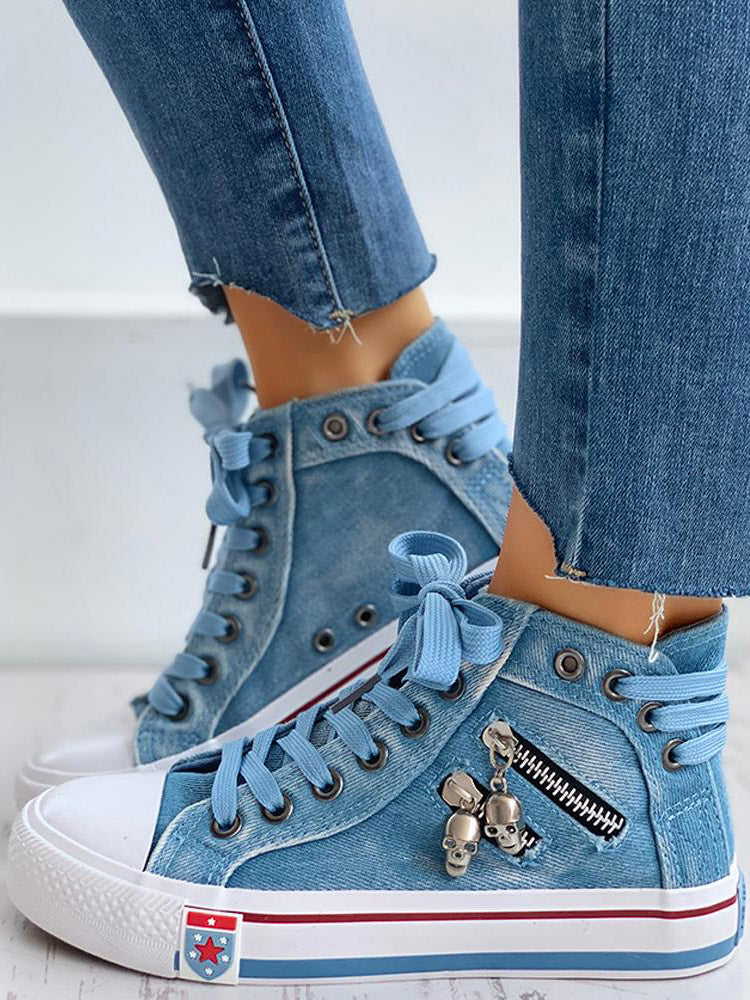 Denim Punk Schnür-Sneaker aus Canvas