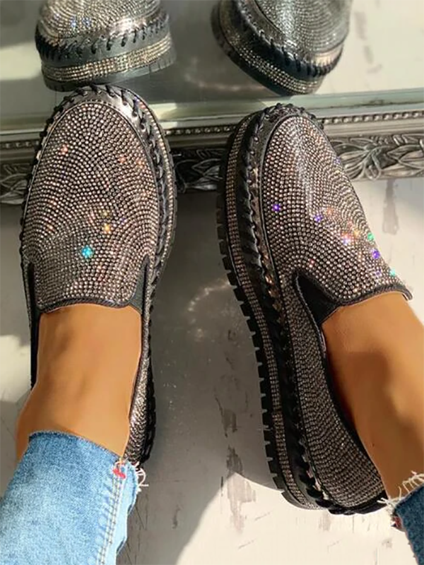 Zapatos sin cordones con plataforma y diamantes de imitación