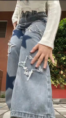 Pantalones vaqueros holgados con estrellas azules Y2K