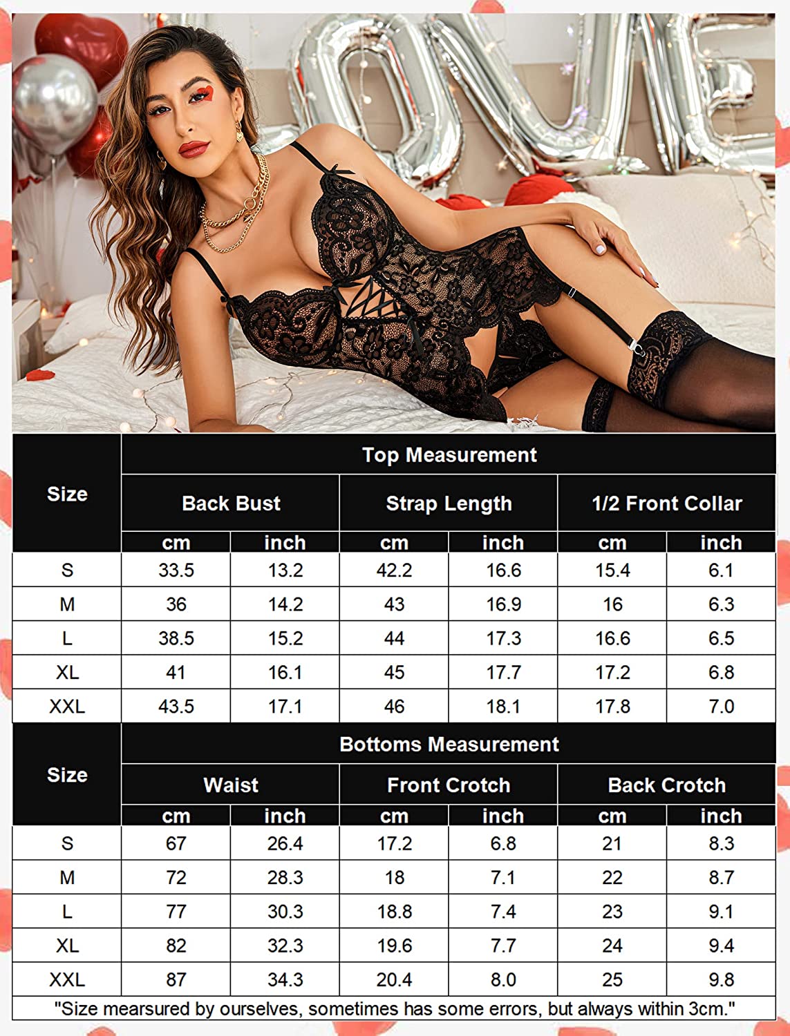 Avidlove Spitzen-Dessous-Set mit Strumpfhaltern, Spitzen-Bodysuit, Teddy mit Höschen