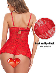 Avidlove Weihnachts-Dessous für den Weihnachtsmann, Babydoll, V-Ausschnitt, Urlaubs-Dessous, Weihnachts-Spitzen-Chemise-Kleid