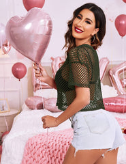 Avidlove Sheer Fishnet Top Short Sleeves Net T Shirts Crop Top