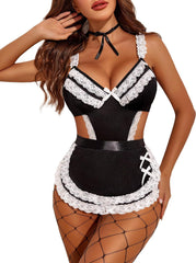 Avidlove Französisches Dienstmädchen-Outfit, Spitzen-Teddy-Dessous, ausgefallene Cosplay-Dessous, S-XXL