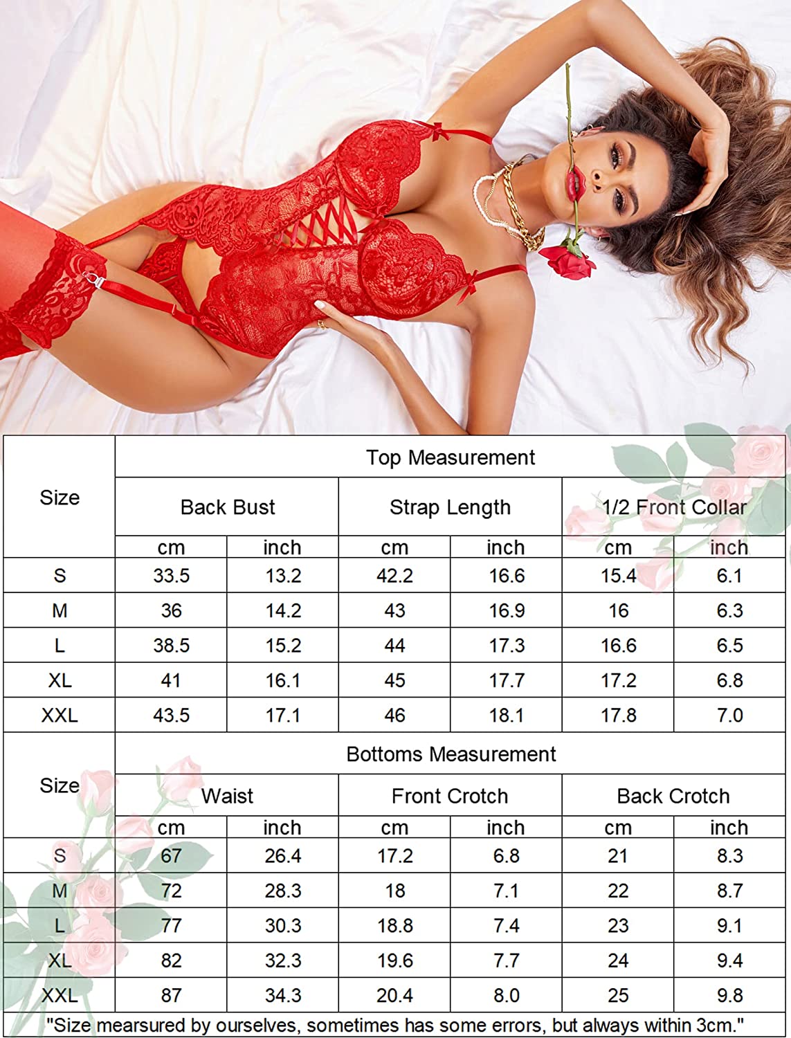 Avidlove Spitzen-Dessous-Set mit Strumpfhaltern, Spitzen-Bodysuit, Teddy mit Höschen