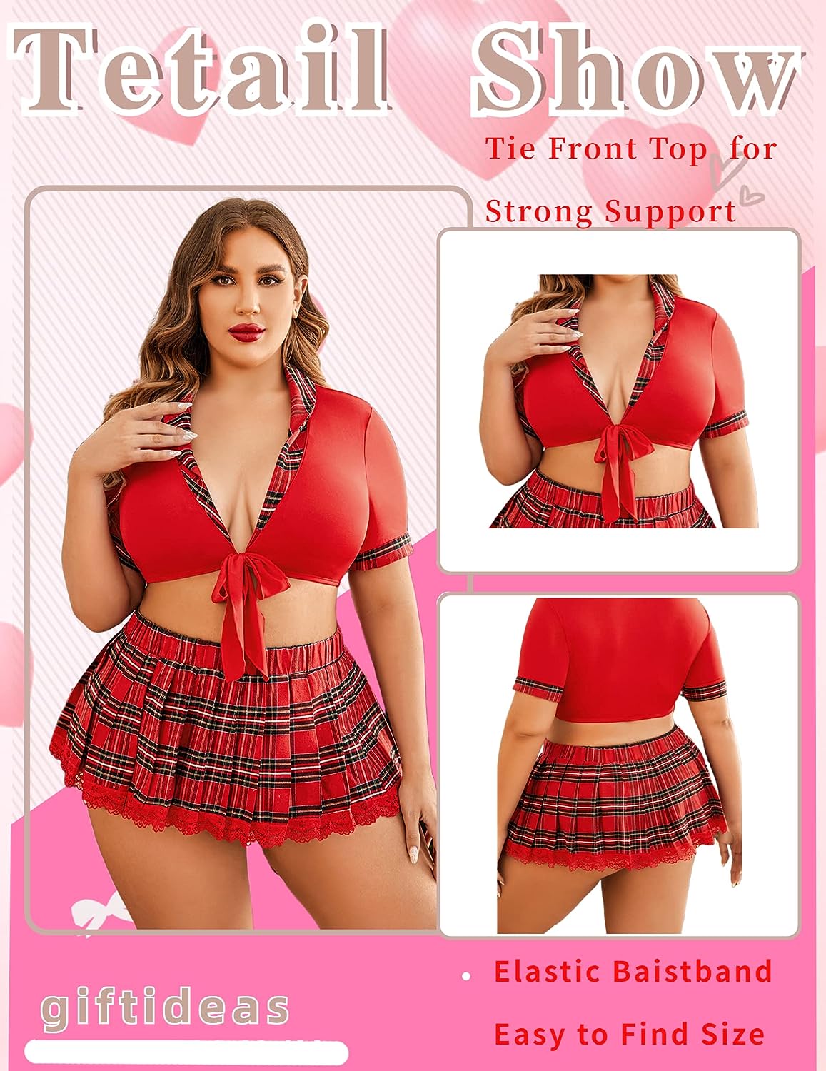 Avidlove Lingerie Set for Two Piece Lingerie Outfits with Tie Top and Mini Pleated Skirt