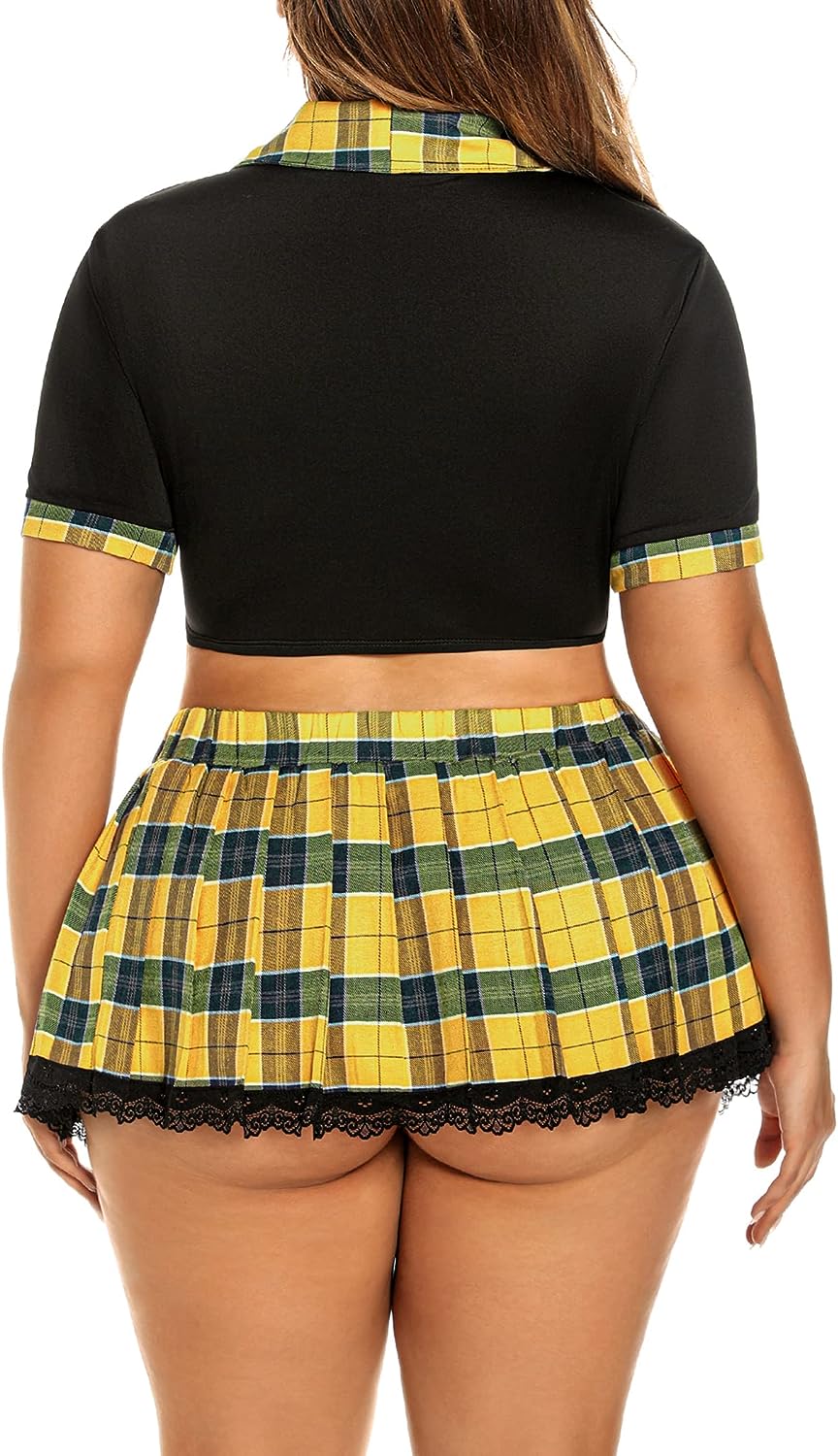 Avidlove Lingerie Set for Two Piece Lingerie Outfits with Tie Top and Mini Pleated Skirt