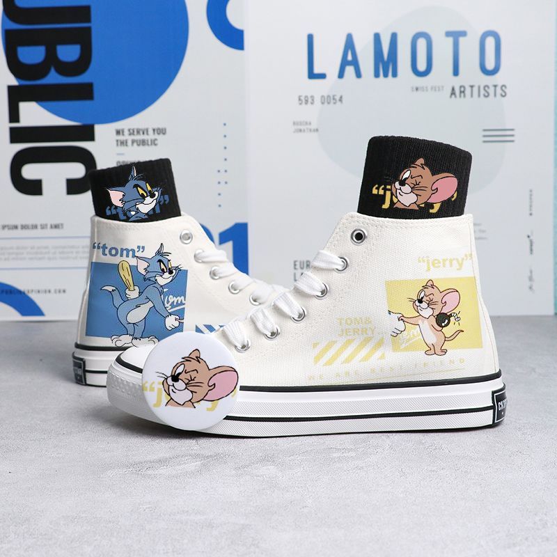 Zapatos de lona con estampado de dibujos animados de gato y ratón 