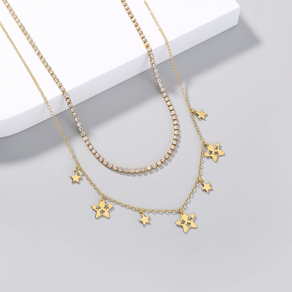 Sterne Weiße Diamanten Mehrere Halsketten