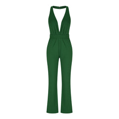 Schmaler Jumpsuit mit V-Ausschnitt, offener Rückentasche