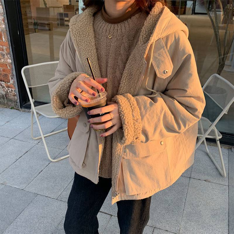 Preppy Wendejacke aus Lammwolle mit Kapuze