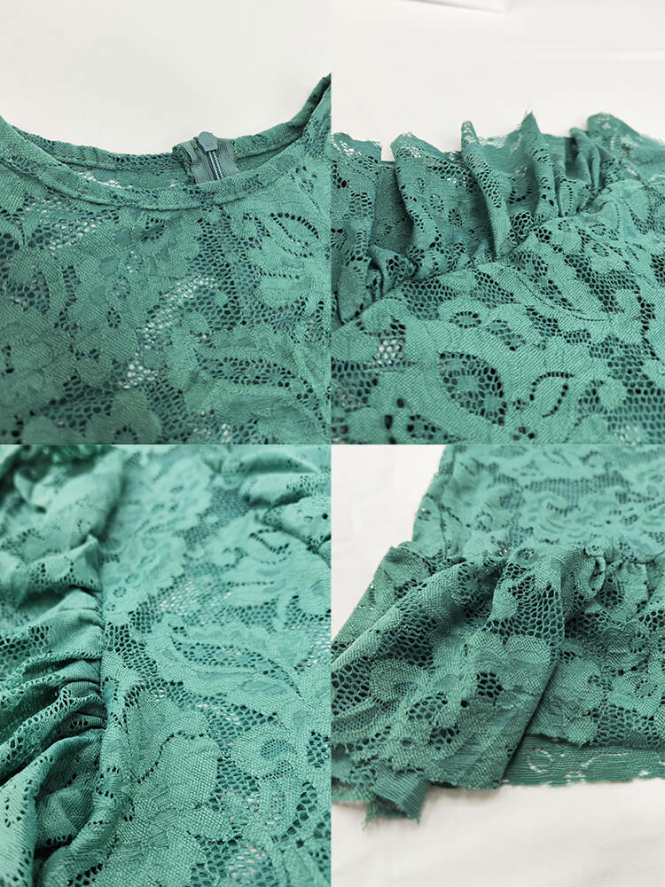 Ärmelloses, asymmetrisches Minikleid mit Spitze und Rüschen