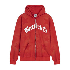 Sudadera con capucha y cremallera con estampado de estrellas de gran tamaño