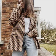 Blazers Lapel Check Pocket Button Blazer Ins Street